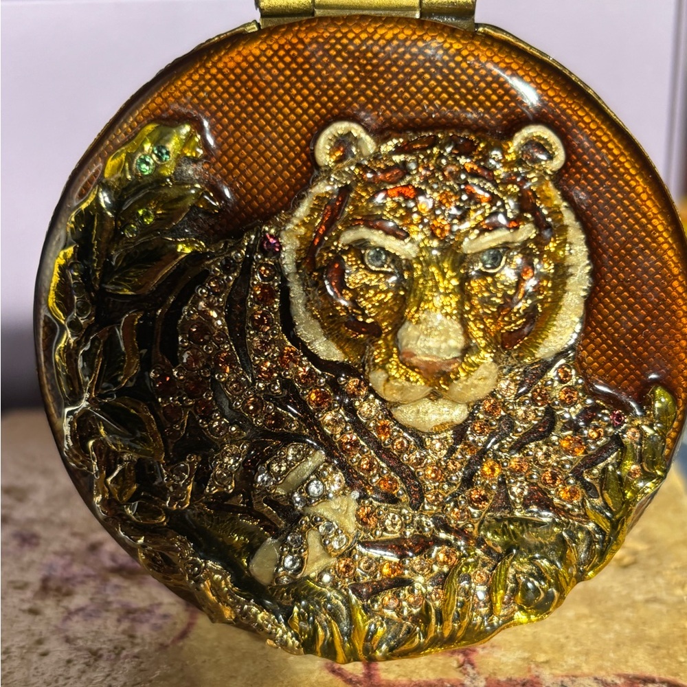 Tiger Embellished Compact Mirror by Jay Strongwater